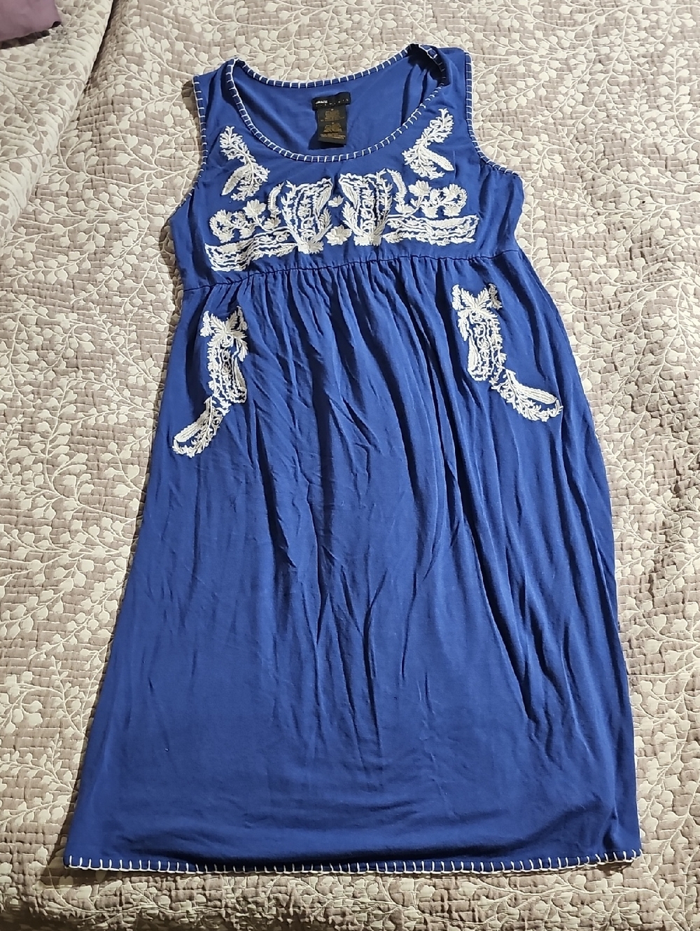 Grace Elements Royal Blue Sleeveless Embroidered Asymmetrical Dress
